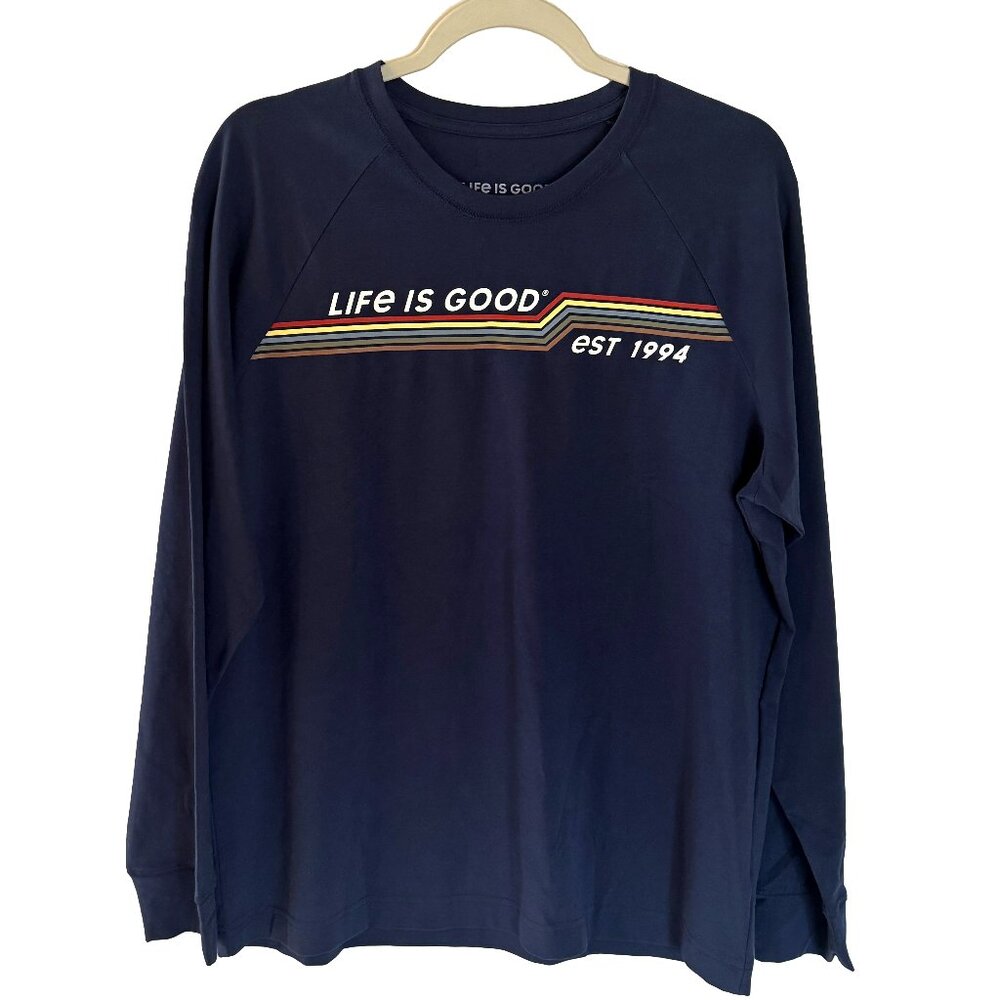 Life is Good Men's Crusher-Flex Crew Sweatshirt Energetic Stripe Size Medium NWT